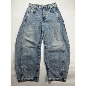 We The Free Women's Good Luck Mid Rise Barrel Blue Denim Jeans - Size 25 (28x25)